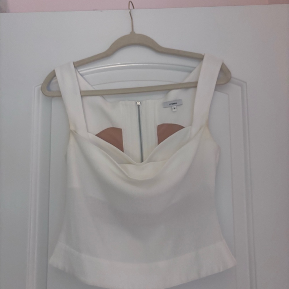 Miaou Cream Cowl-Neck Sleeveless Crop Top
